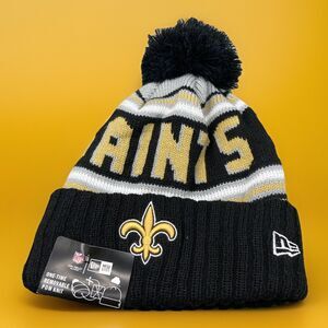 New NFL Team New Era New Orleans Saints Gold Black Knit Cheer Pom Beanie Hat
